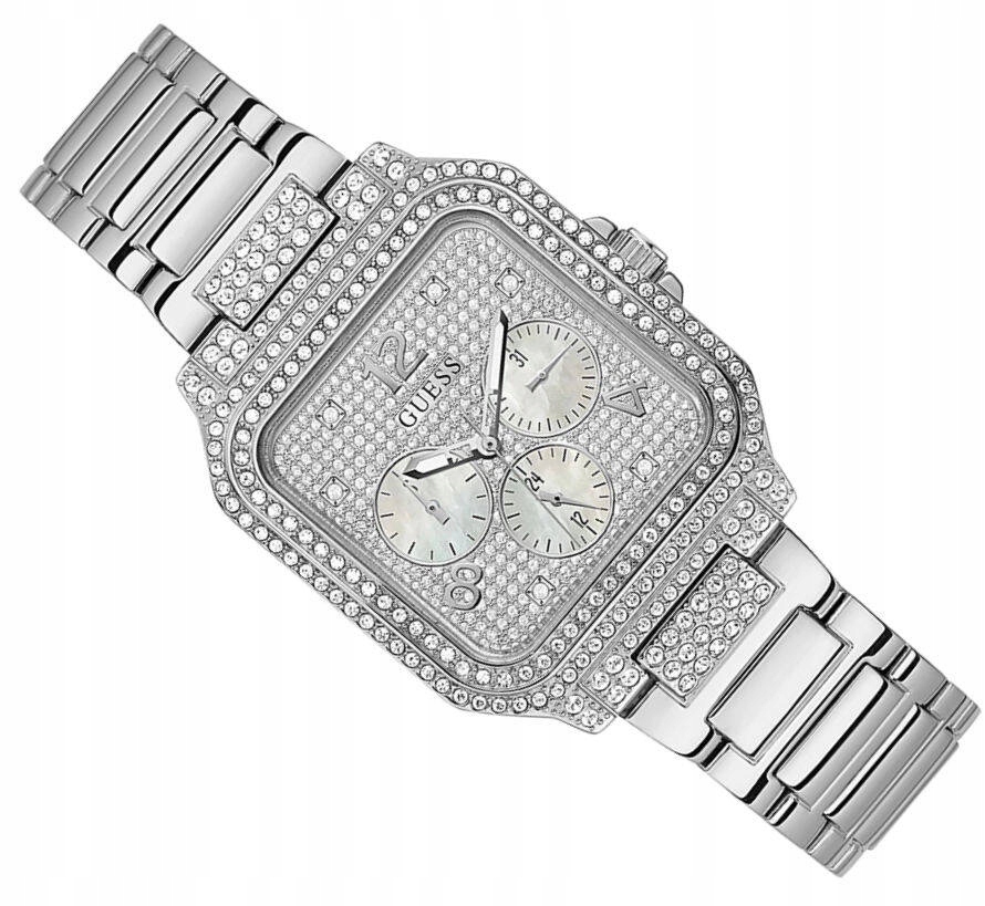 Dámské Elegantní Stříbrné Hodinky Guess Deco GW0472L1 Zirkony Čtvercové