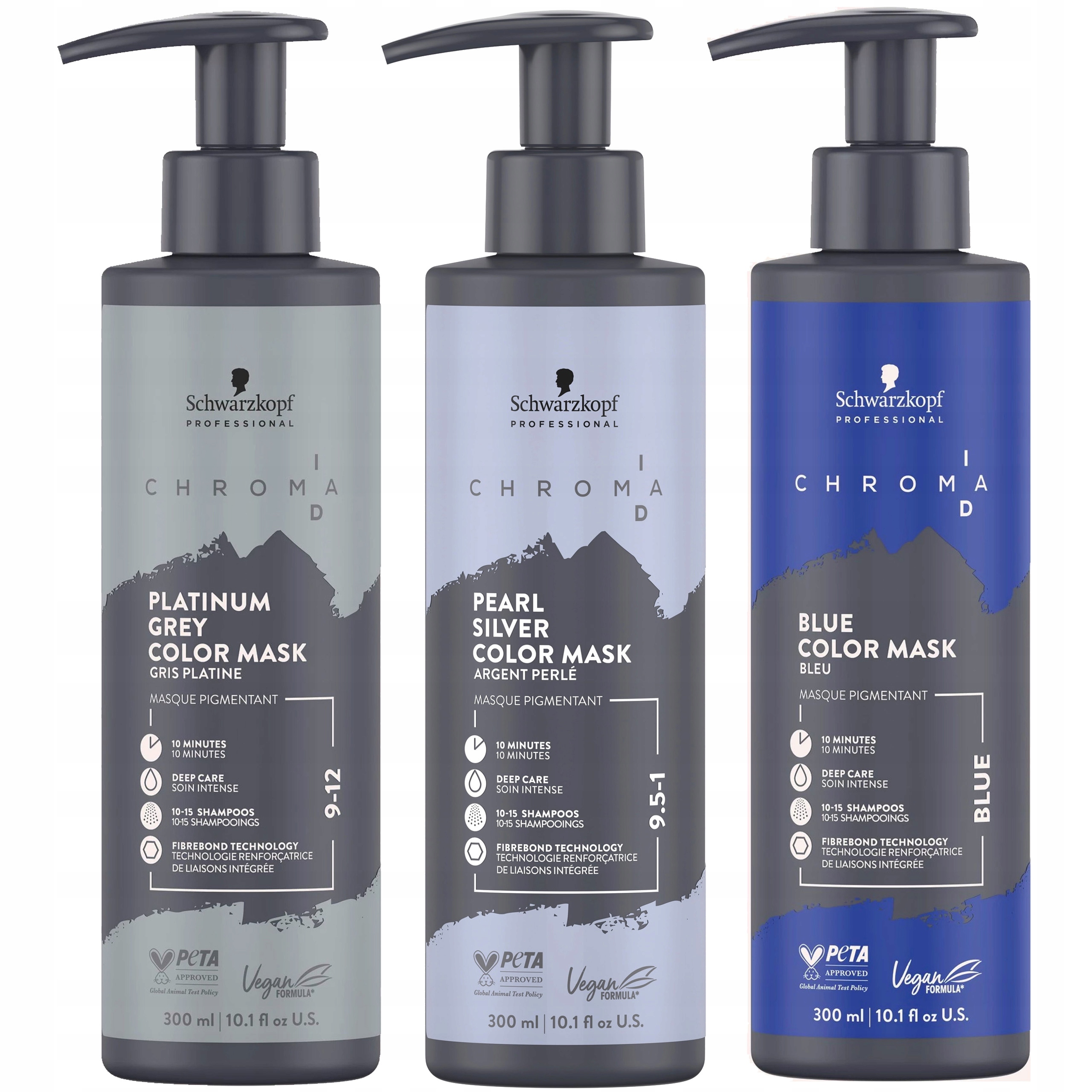 Barvící maska Schwarzkopf ChromaID Platinum Grey, Pearl Silver, modrá