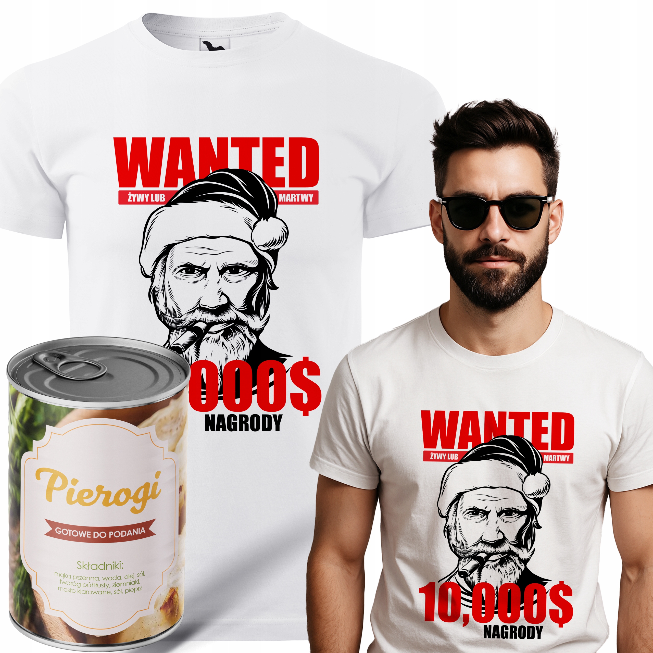 Pánské Tričko v plechovce Pirohy bílé, vánoční Dárek , Santa Claus, hledá se S