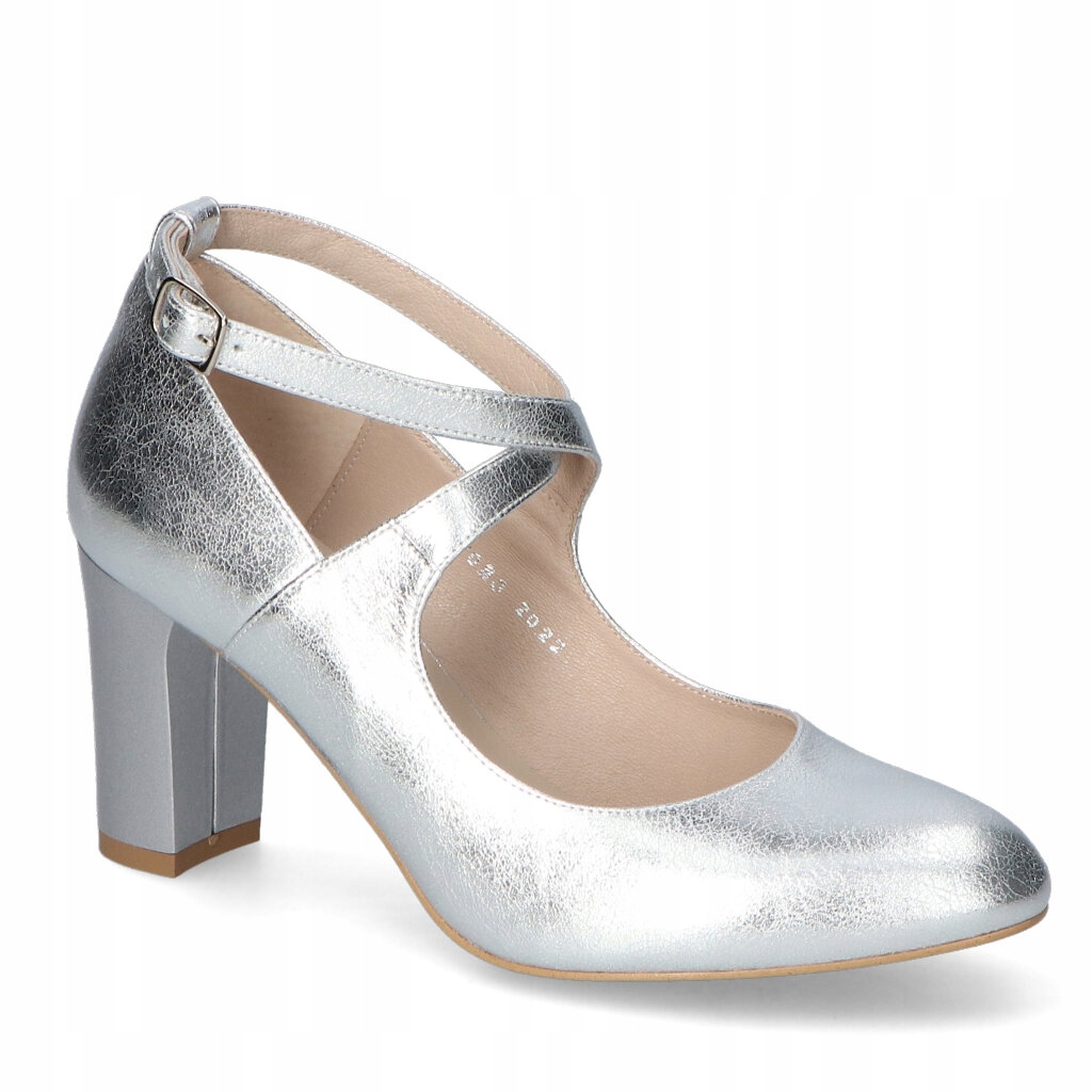 Dámské lodičky na sloupku Kotyl Stříbrné, Přírodní kůže