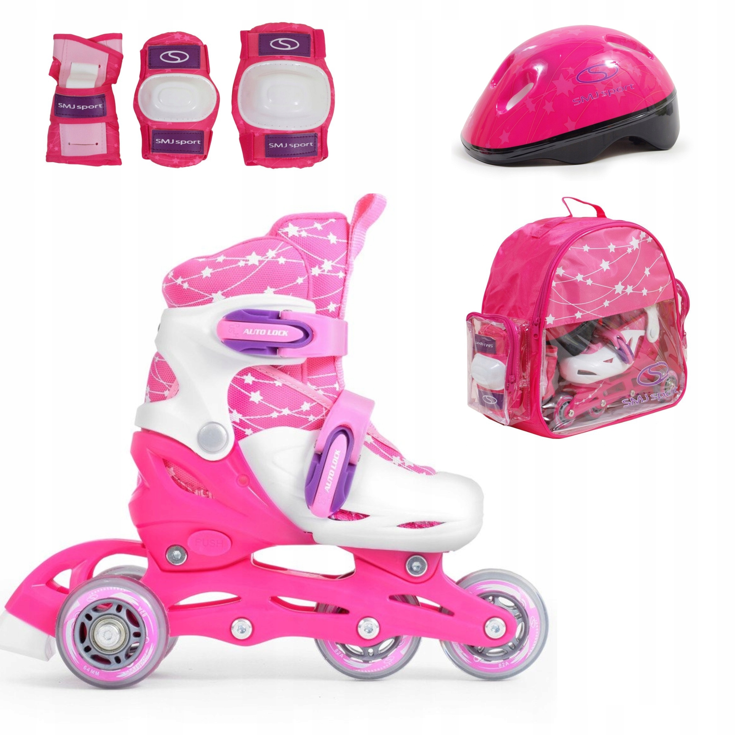 Sada 4v1 kolečkových bruslí Smj Sport Helma Chrániče Taška Led 16-18 CM