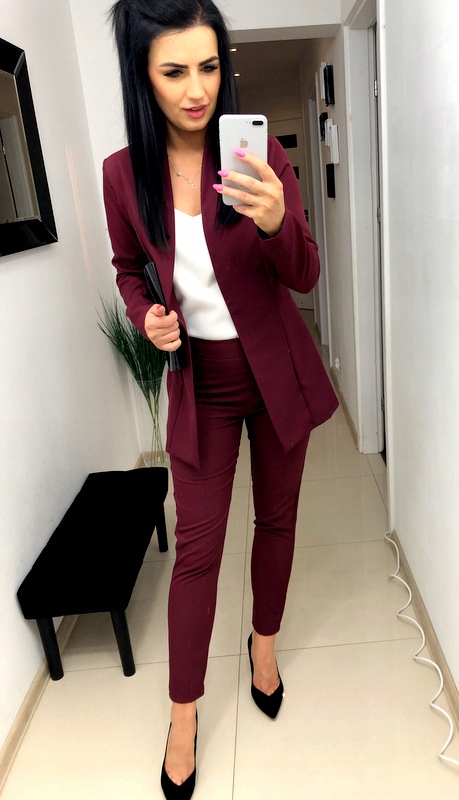 GARNITUR DAMSKI marynarka spodne BORDOWY L Cechy dodatkowe brak