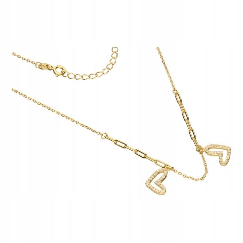 Stříbrný pozlacený náhrdelník 925 srdce s zirkony, módní jako dárek