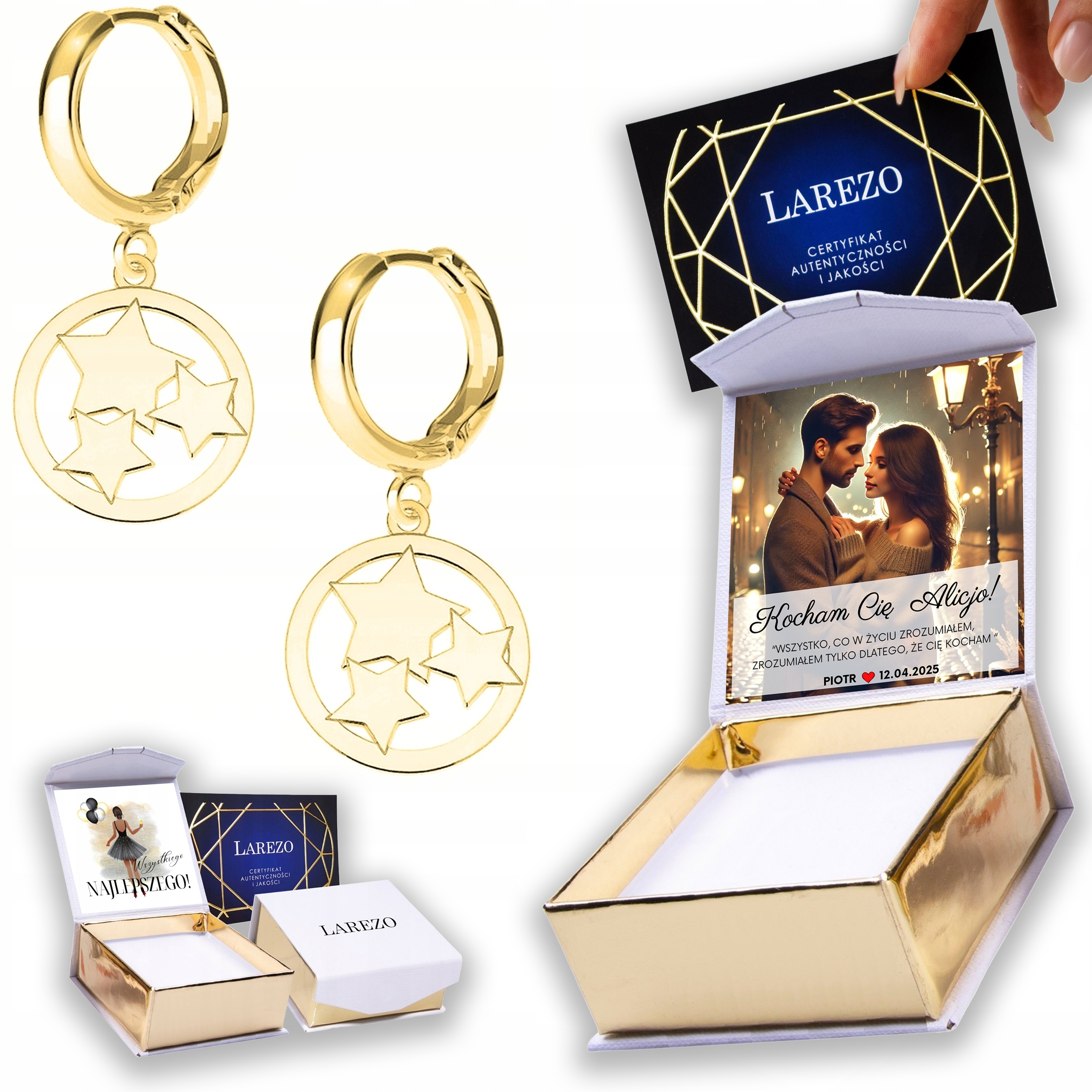 Zlaté Náušnice 925 s hvězdičkami Plechy Hvězda Hvězdy Hvězdičky Potisk