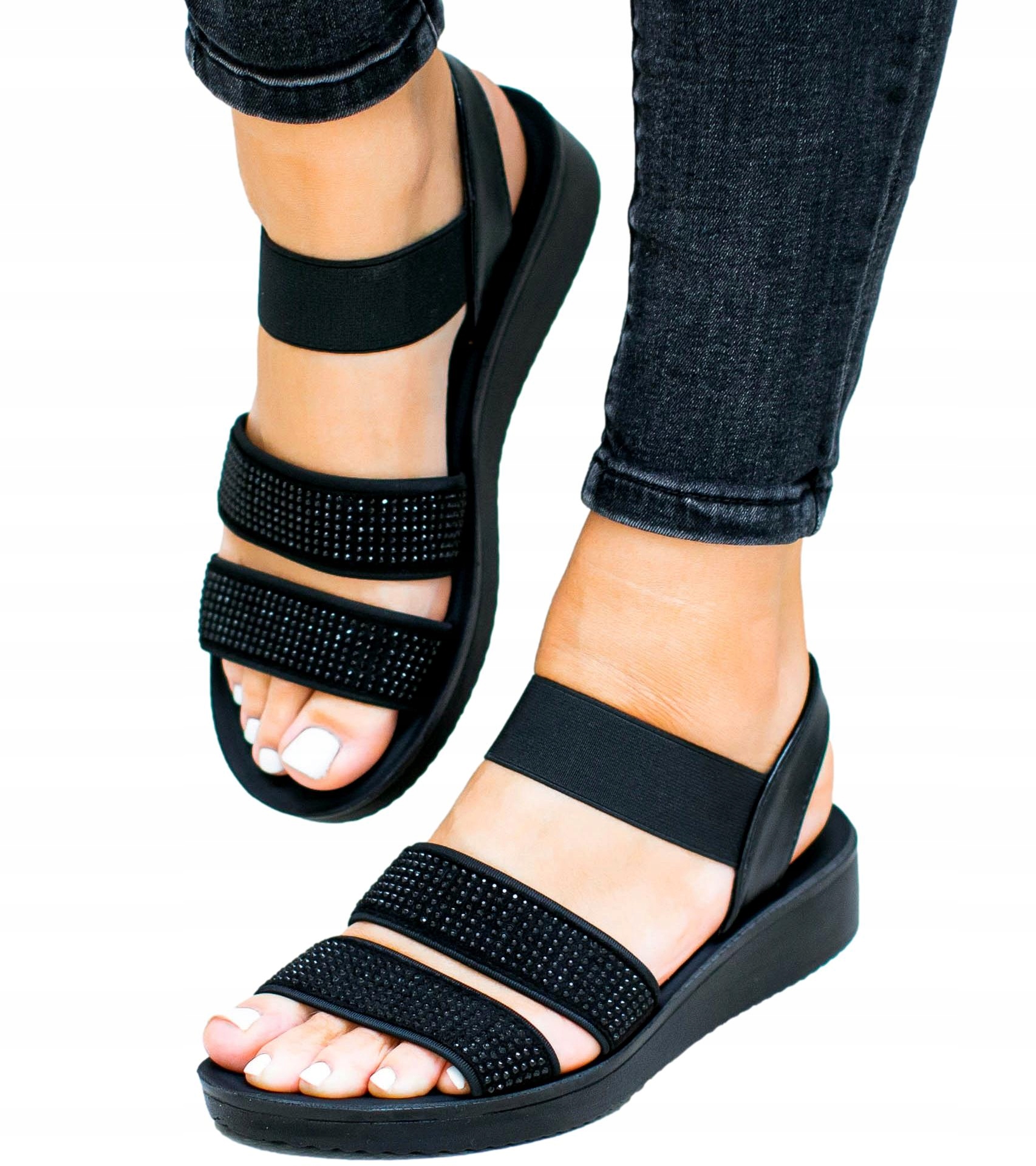 

Czarne Sandały Damskie na Podeszwie 38