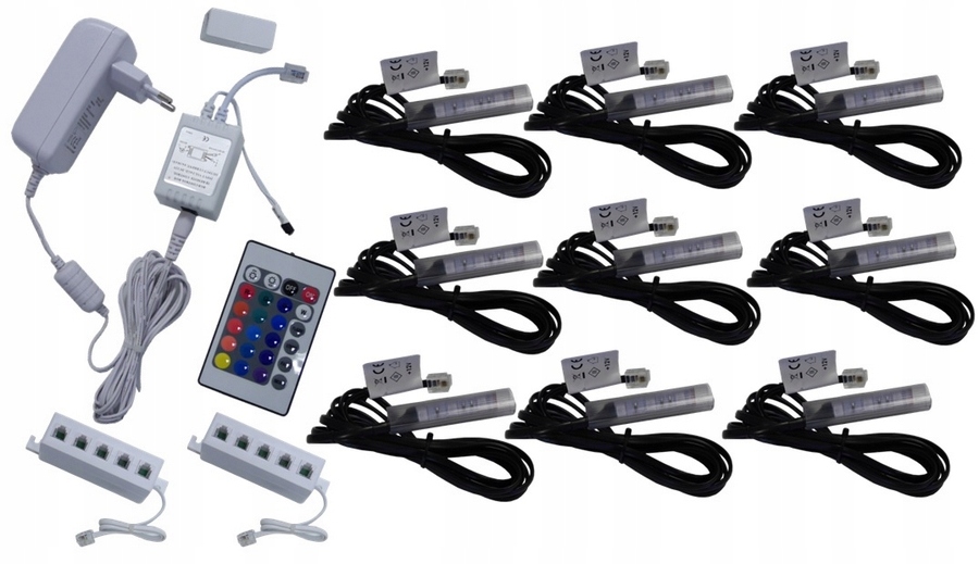 9 x Rgb Led klipy pro polic na sklo, klip Komplet