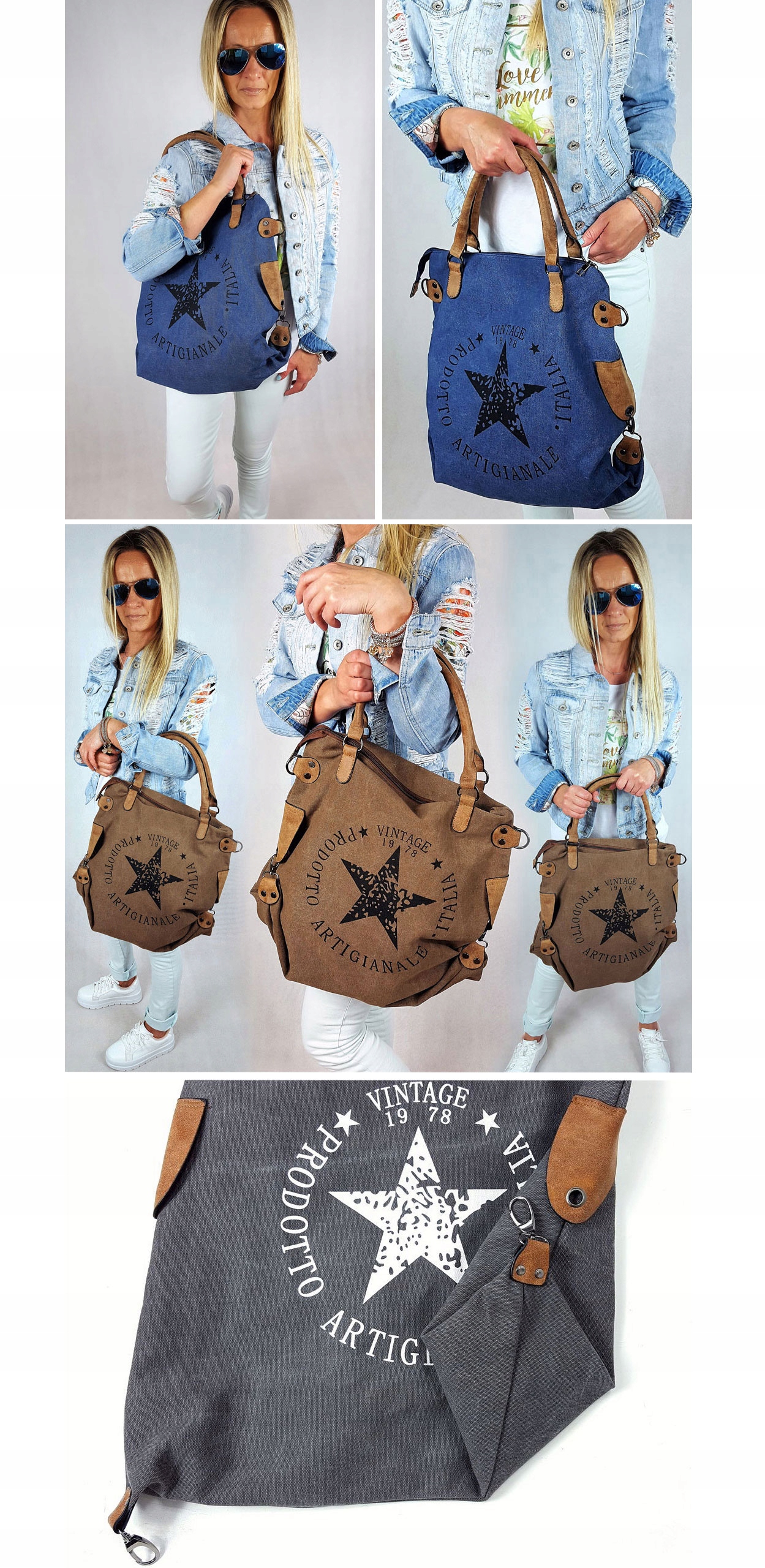 TOREBKA GWIAZDA VINTAGE WOREK SHOPPER BAG TORBA XL Kolor okuć inny