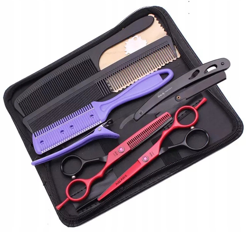 Profesionální kadeřnický set 5.5 Nůžky na degáž Břitva Pouzdro