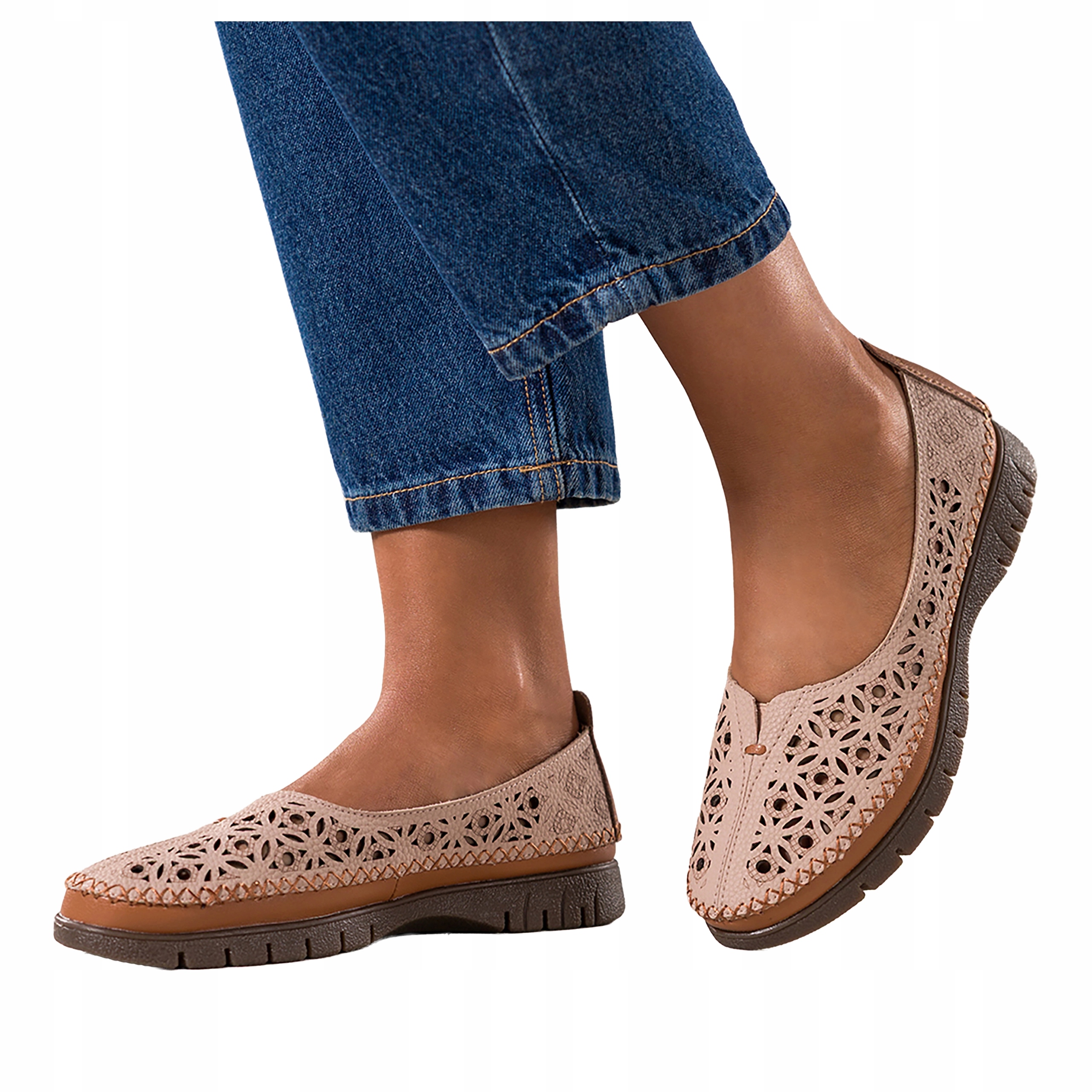 Pólbuty Béžové Dámské Kožené Pružná podrážka Pohodlné vel 37