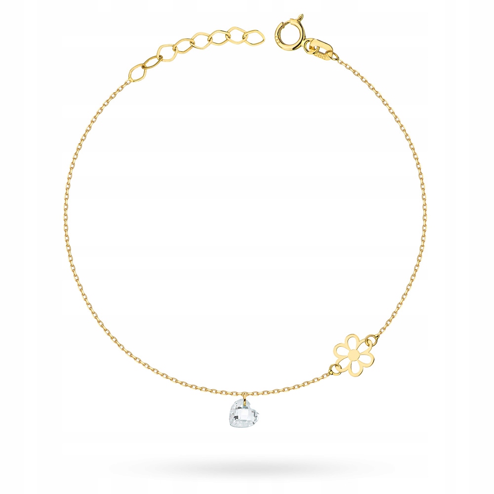 Zlatý dámský Náramek ryzosti 585 14k se Zirkonem a Květinou Krabička