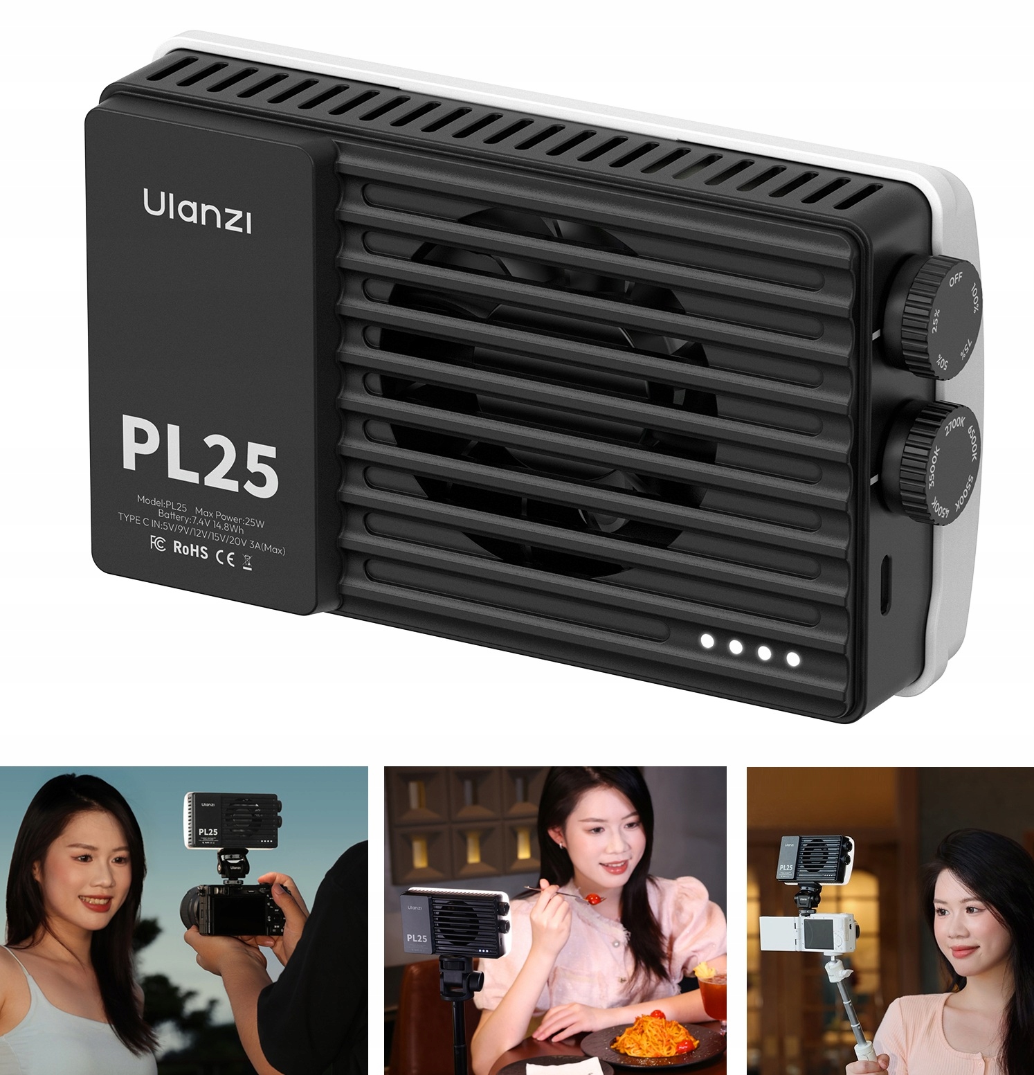 Led lampa 25W Ulanzi Pl 25 foto/video světlo dvoubarevná závit 1/4 2700-6500K