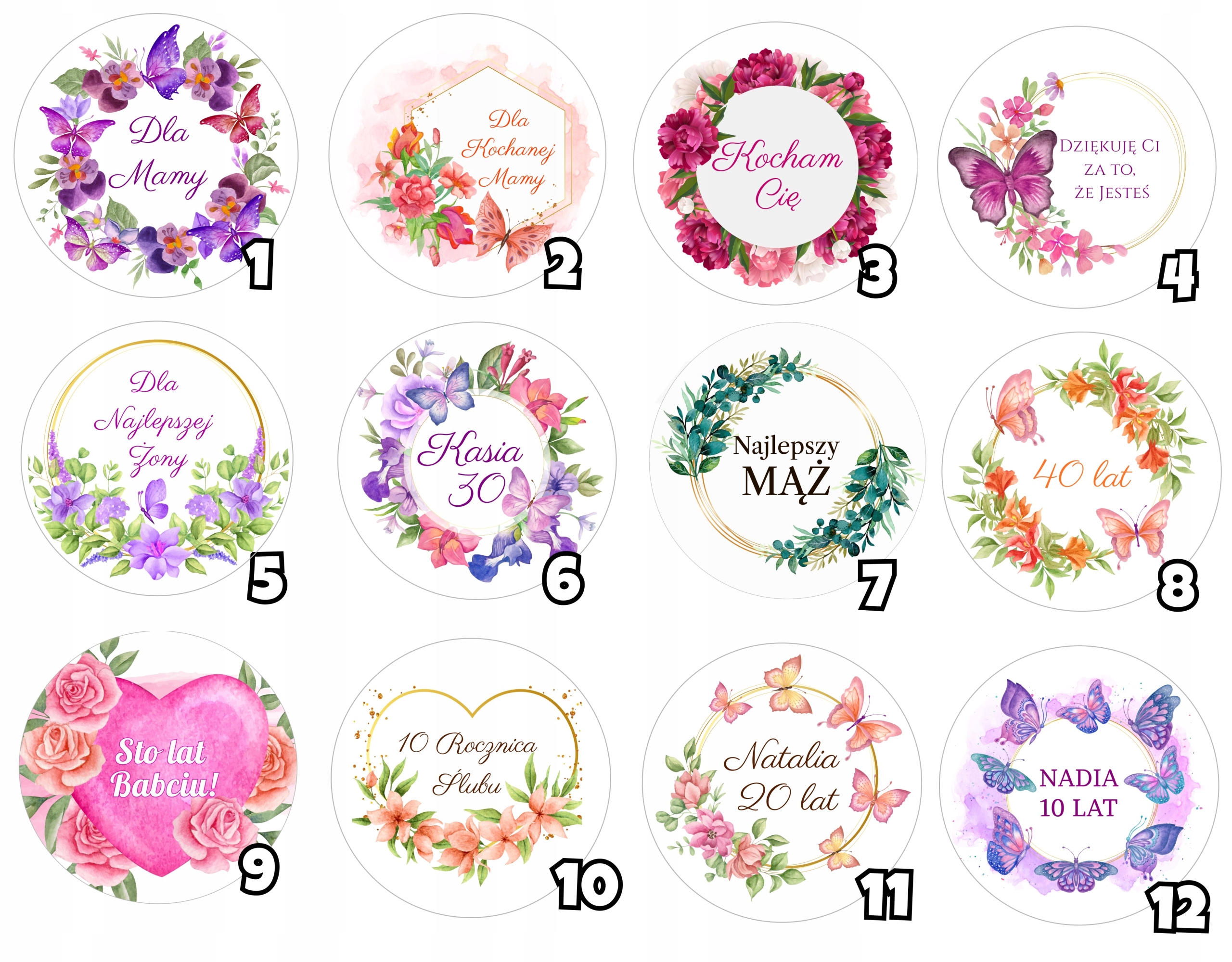 OPŁATEK NA TORT KWIATY URODZINY ROCZNICA + NAPIS Kolor wielokolorowy