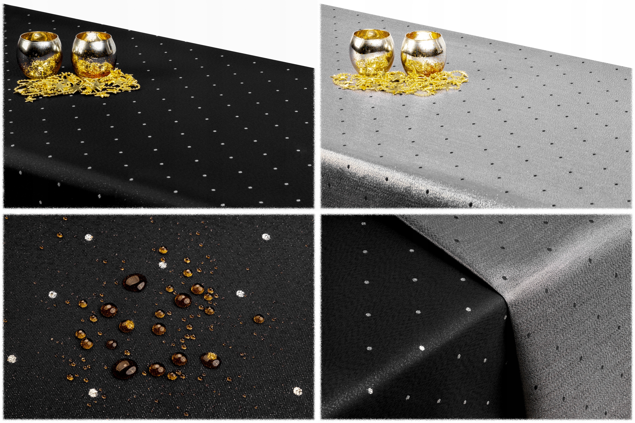 

obrus Dwustronny 110x240 Czarny kropka Srebrny