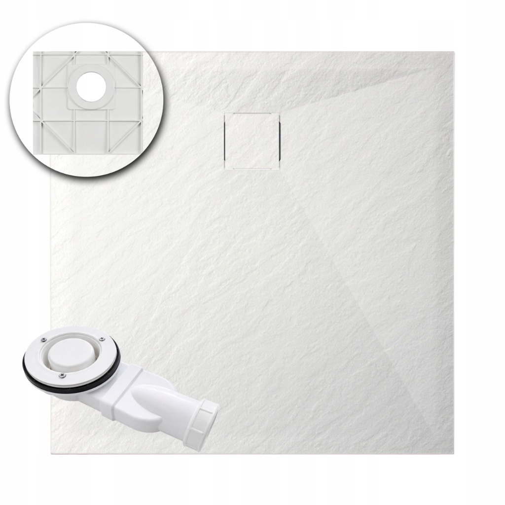 Aquauno Štvorcová Sprchová Vanička Smc 80 x 80 cm Biela Štruktúra Kameňa Sifón