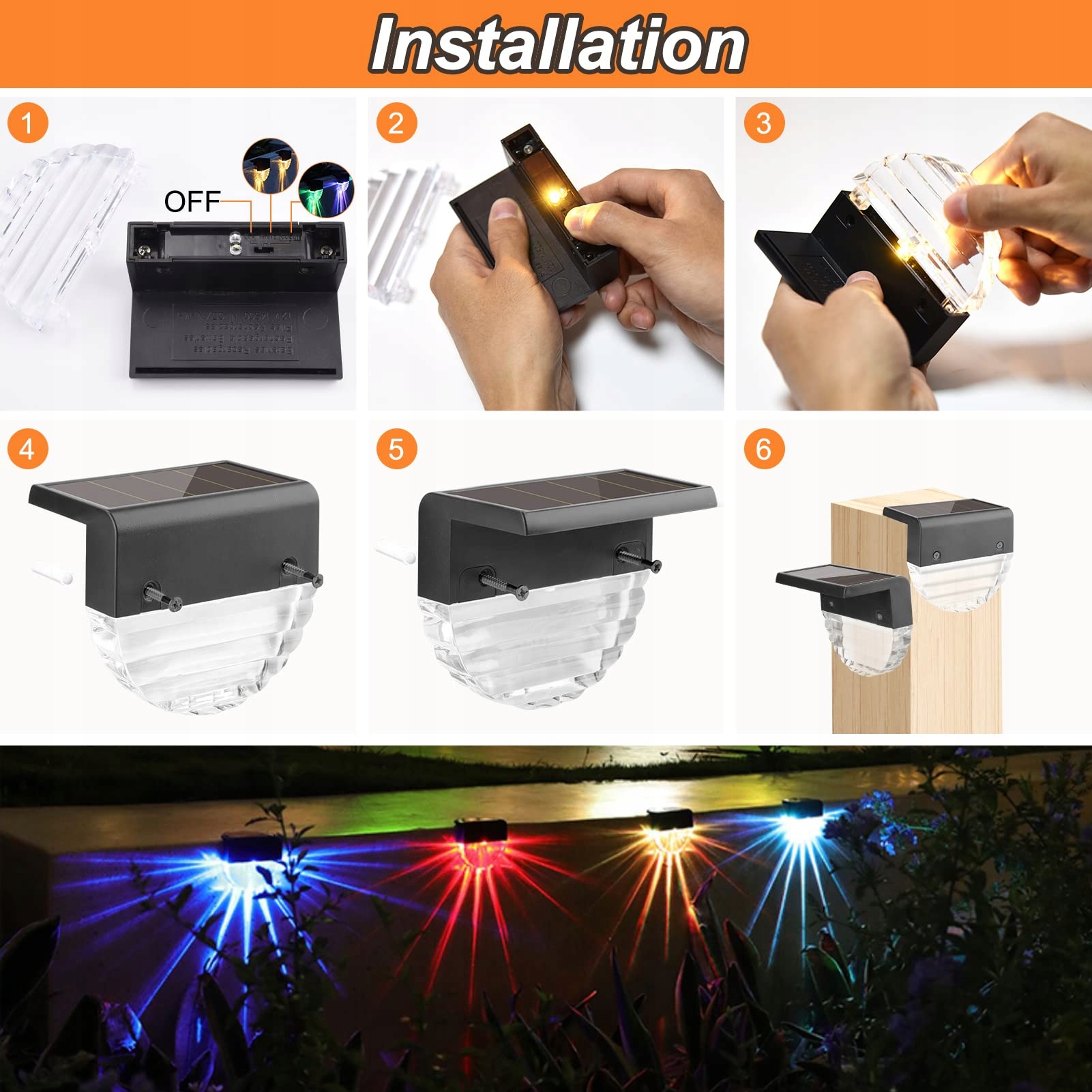 FUQIDUO Solarlampy Zewnętrzne IP65 LED 2 Tryby Ogród Taras 6 Sztuk — miniatura 4