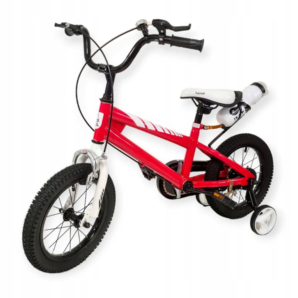 Rowerek rower dziecięcy 14 cali boczne koła łańcuch bidon dzwonek czerwony