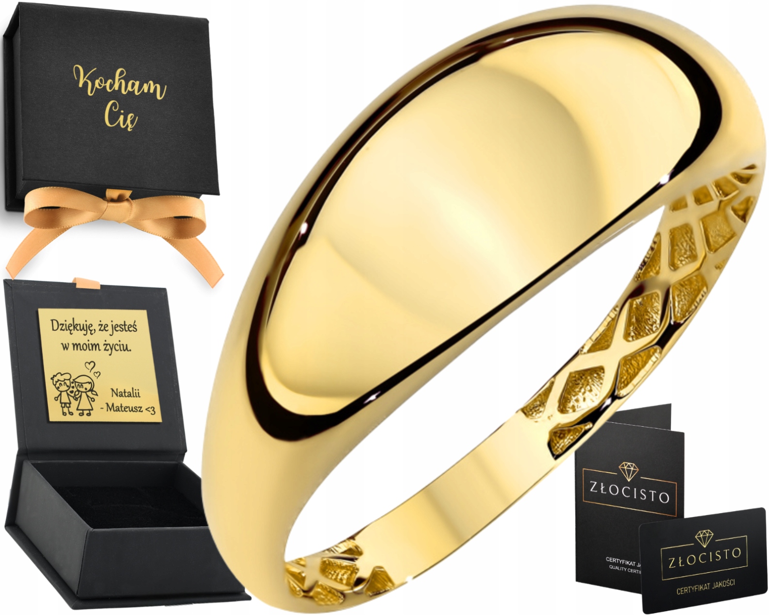 Moderní zlatý Prstýnek Zaoblený Ryzost 585 Hladký Gravírování Certifikát