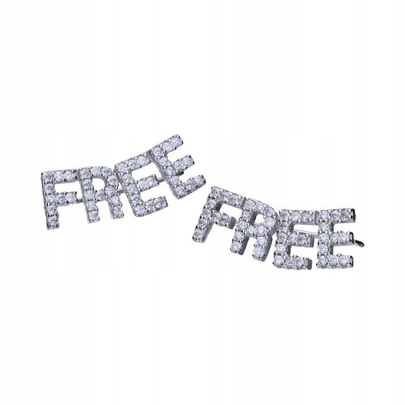 stříbrné náušnice pro ženu 925, náušníky s nápisem free zirkony, dárek