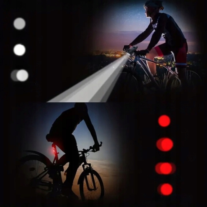 ZESTAW LAMPEK ROWEROWYCH LED PRZÓD + TYŁ - AKUMULATOROWE - WODOODPORNE - CE Czas pracy 5 h