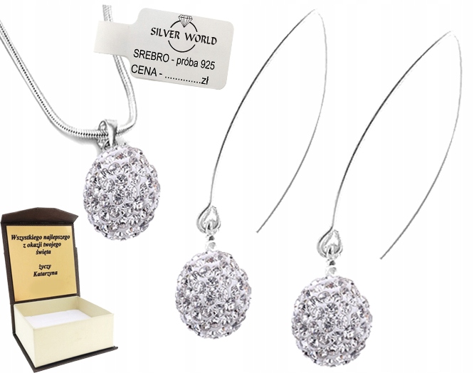 

Komplet Biżuterii 925 .cyrkonie Swarovski Grawer