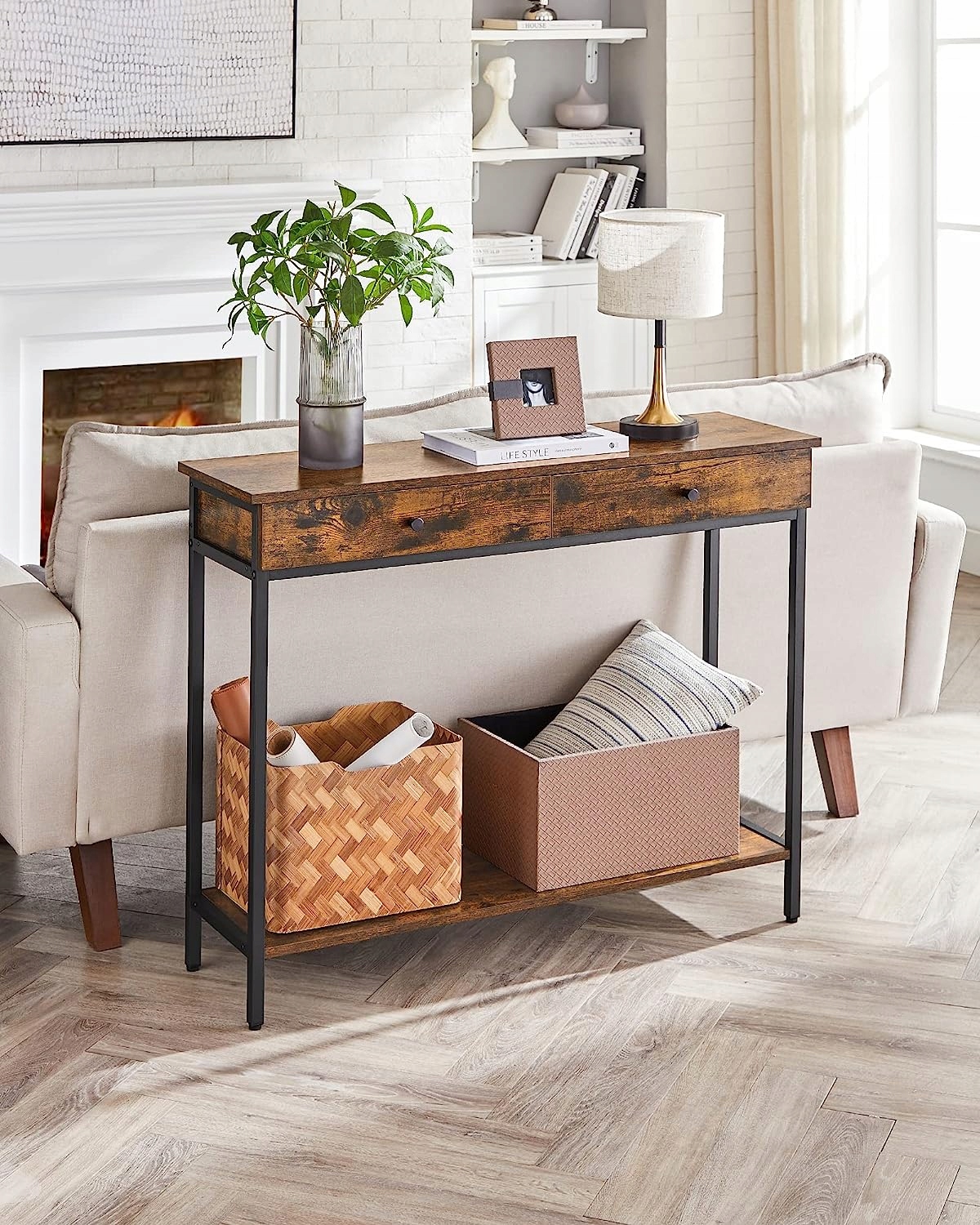 Konsola z Szufladami LOFT RETRO STOLIK Z PÓŁKĄ Liczba szuflad 2