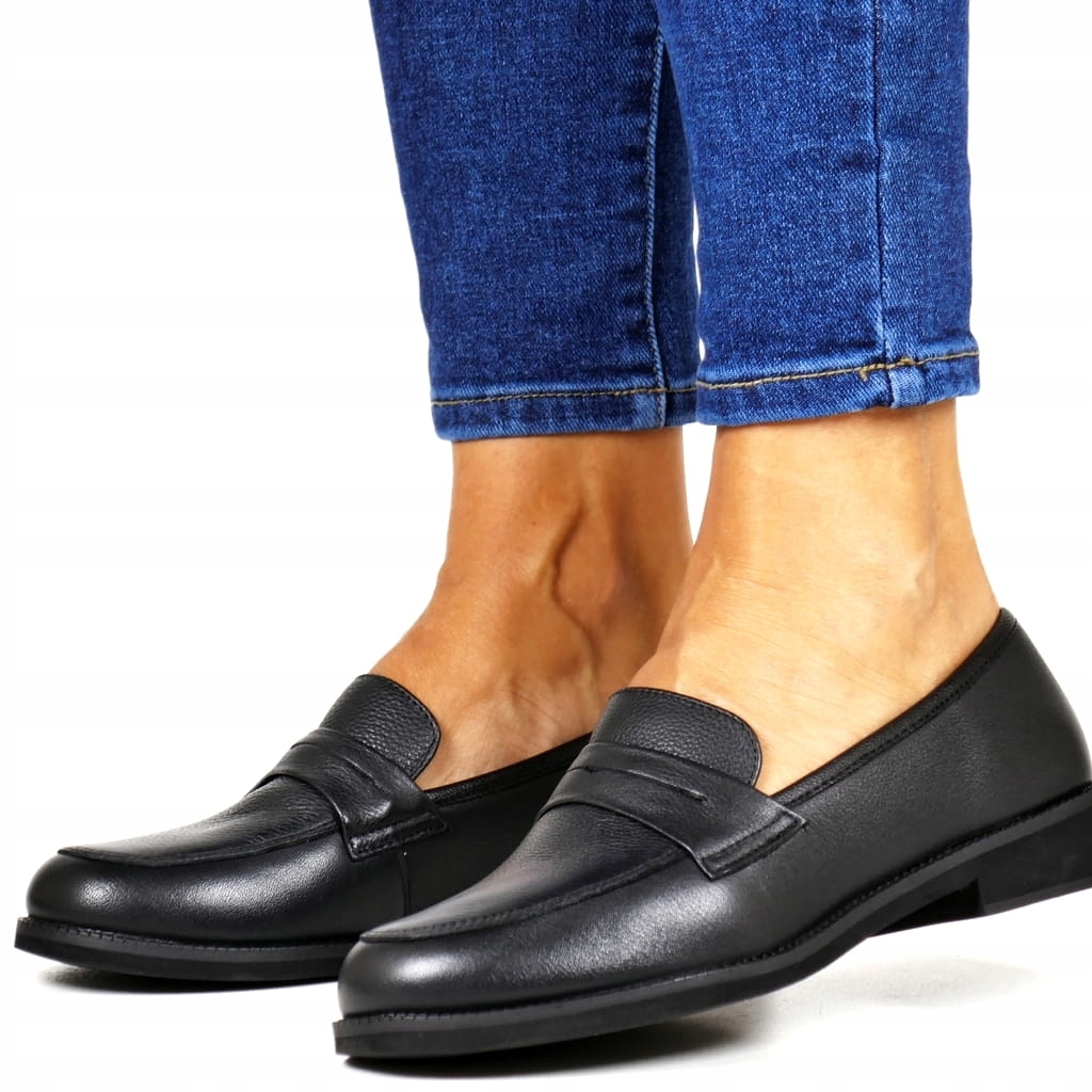 Kozaté Černé Boty Polobotky Boty Na Podzim Pohodlné Mokasíny Lehká Kůže