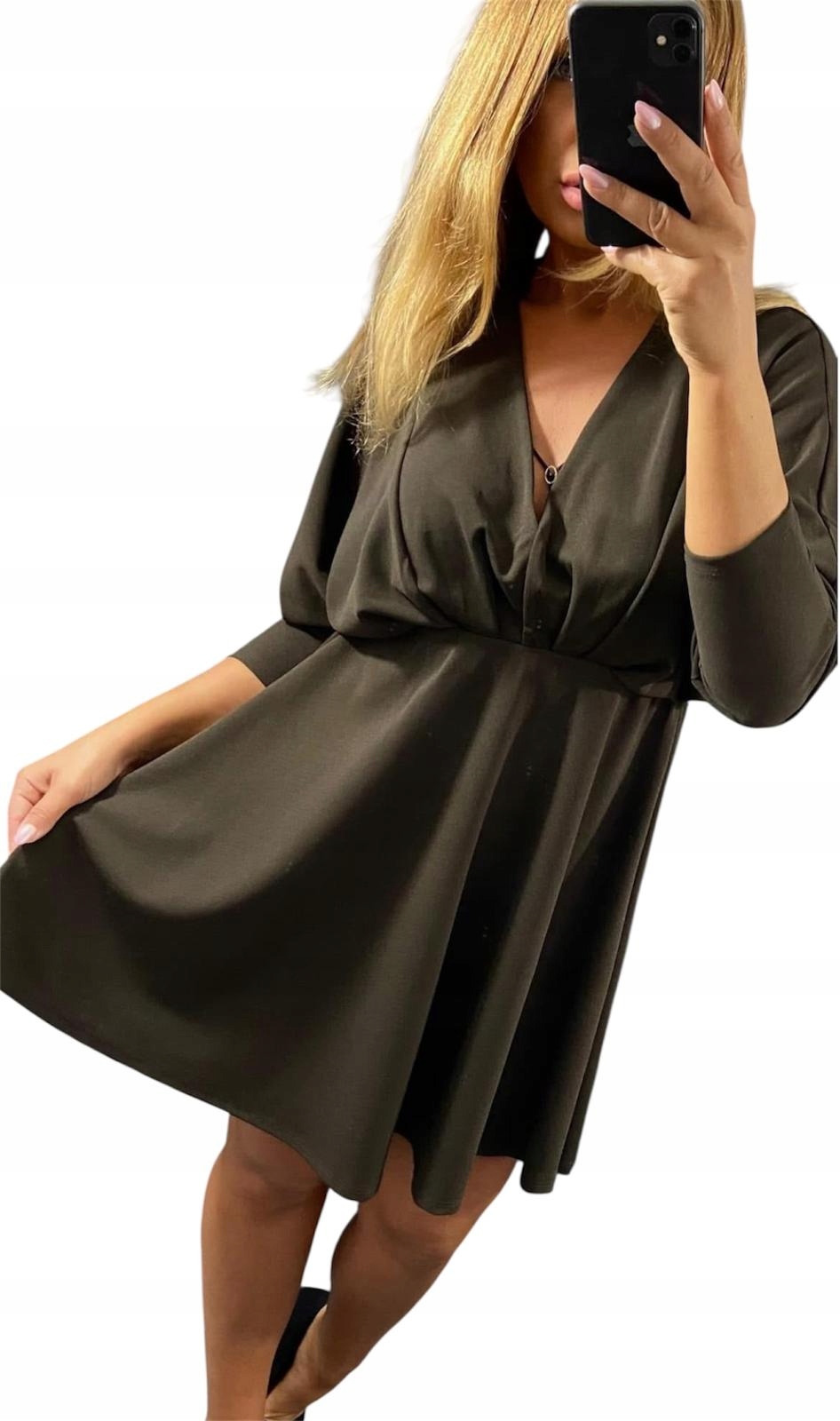 V577 Elegantní Kimono Šaty S Výstřihem Do V, Hnědé vel. 40 (L)