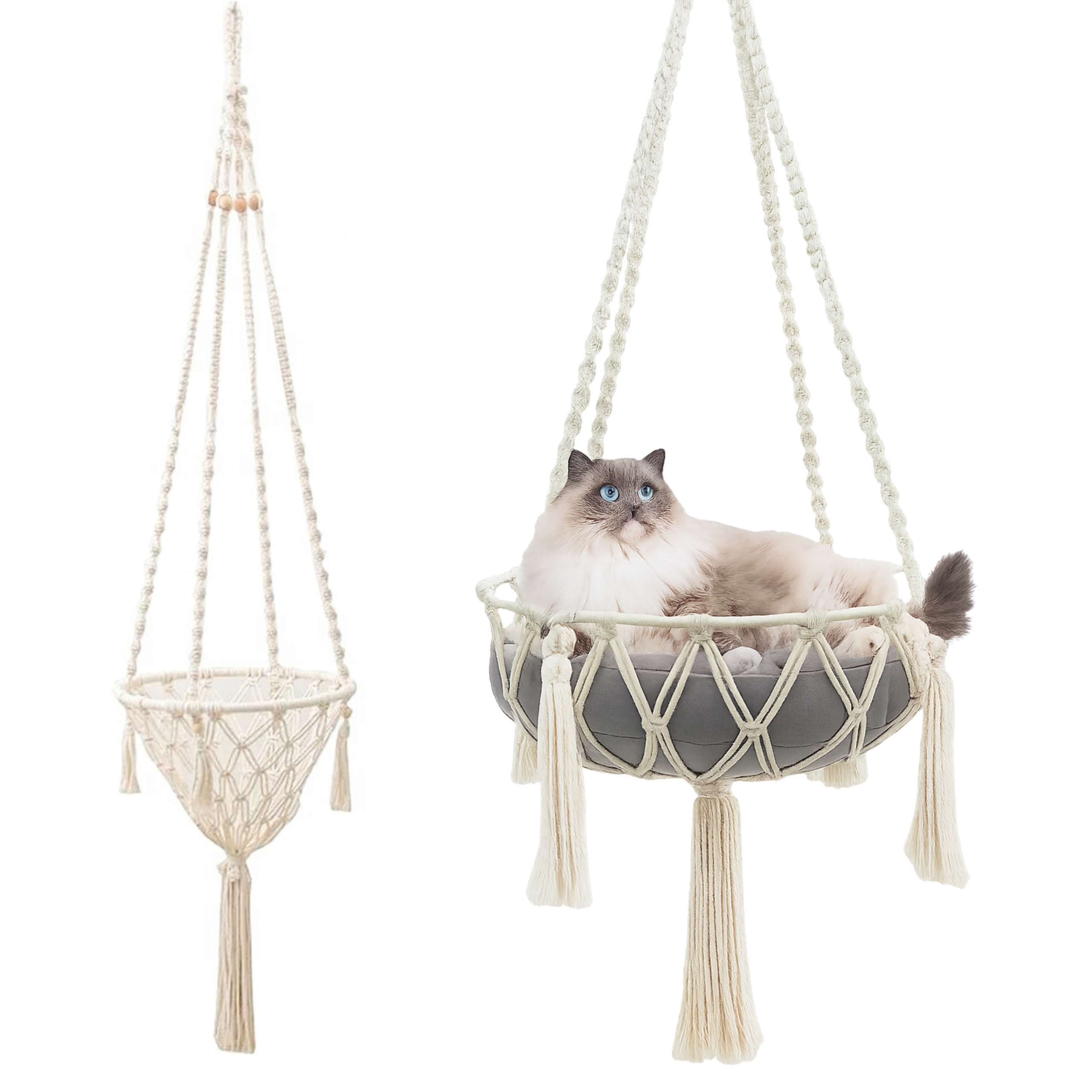 Hamak Legowisko Dla Kota Wiszący Boho Makrama 40x40cm Pod Sufit Poduszka