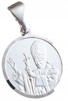Łańcuszek srebrny naszyjnik + medalik Jan Paweł II Materiał Srebro