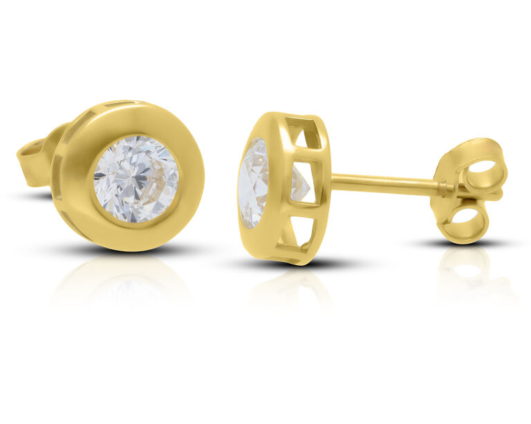 Náušnice Zlaté 585 Dýky Zirkon pro ženy Kulaté šroubky