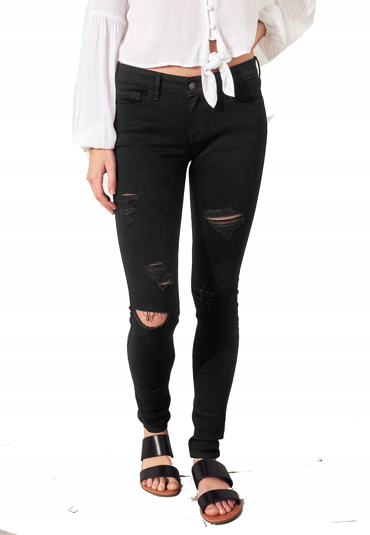 úzké nohavice Hollister legging W25 L28 černé díry Xs