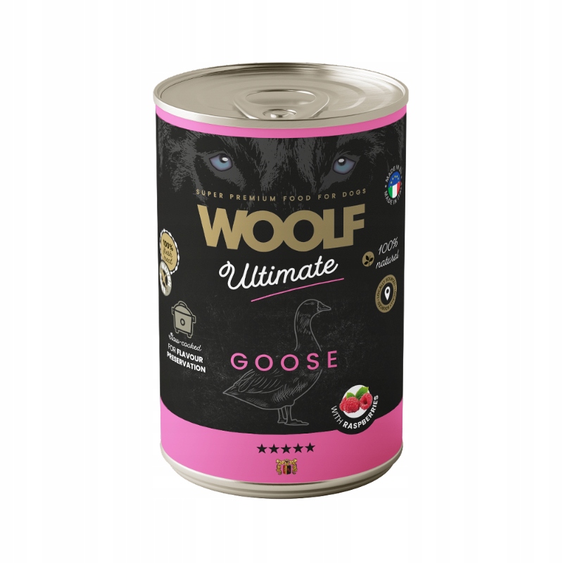 Levně Woolf Ultimate Plechovka Vlhké krmivo pro psy adult Husa Malina 12x400 g