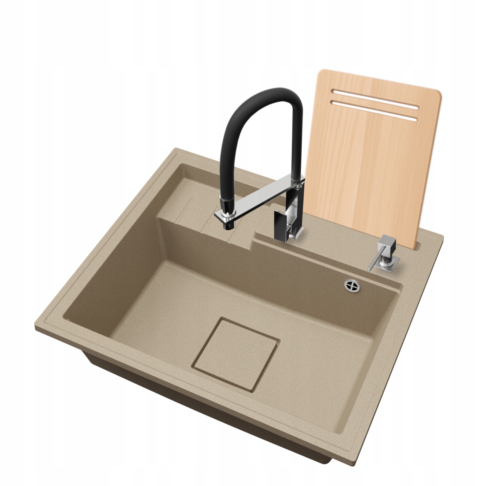 Granitový dřez Jednokomorový Elite 6052 Deska Baterie Dávkovač Sifon