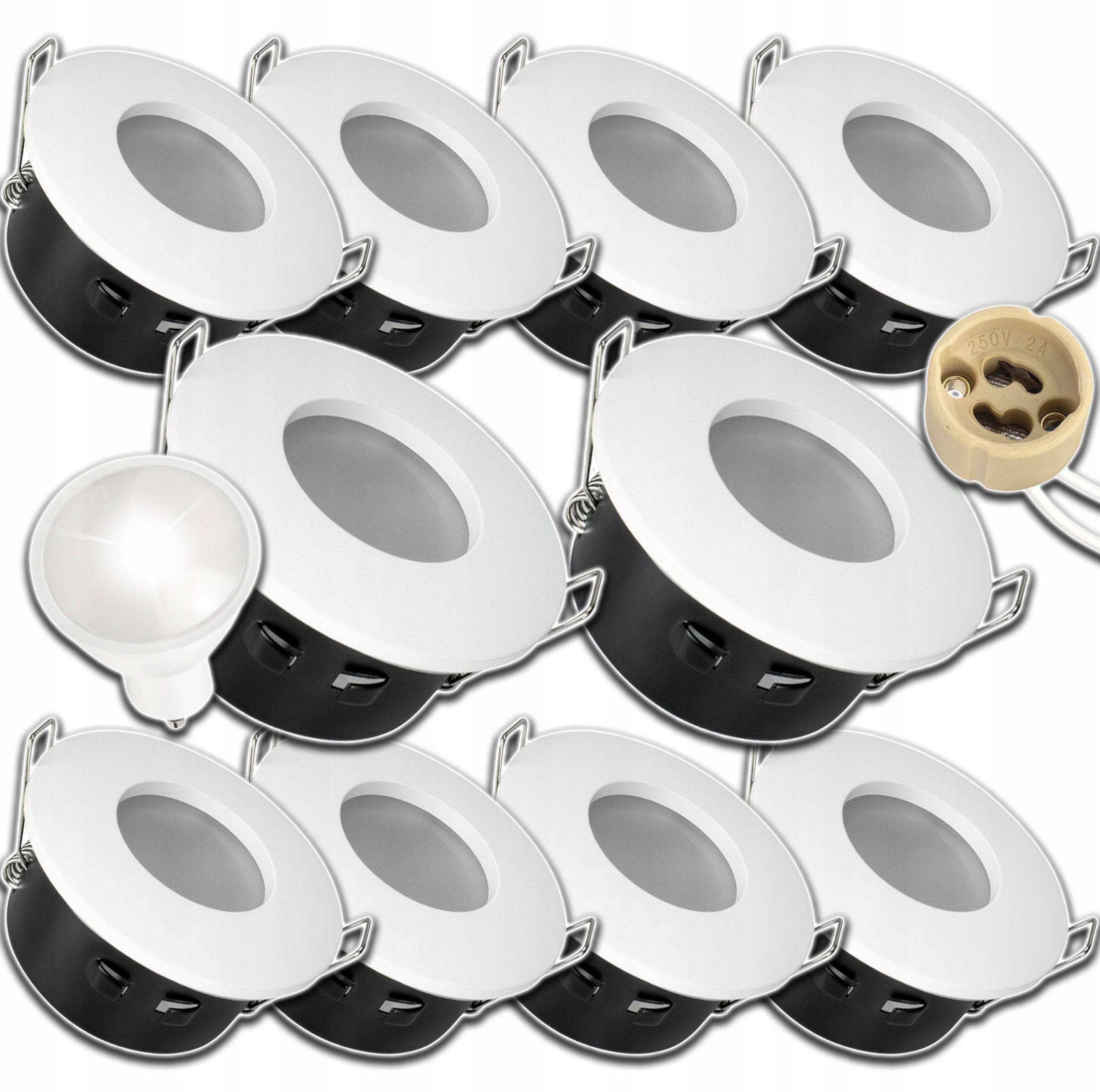 10x Stropní Svítidlo Kulaté Bílé IP64 Hermetické Žárovka GU10 1,5W 4000K