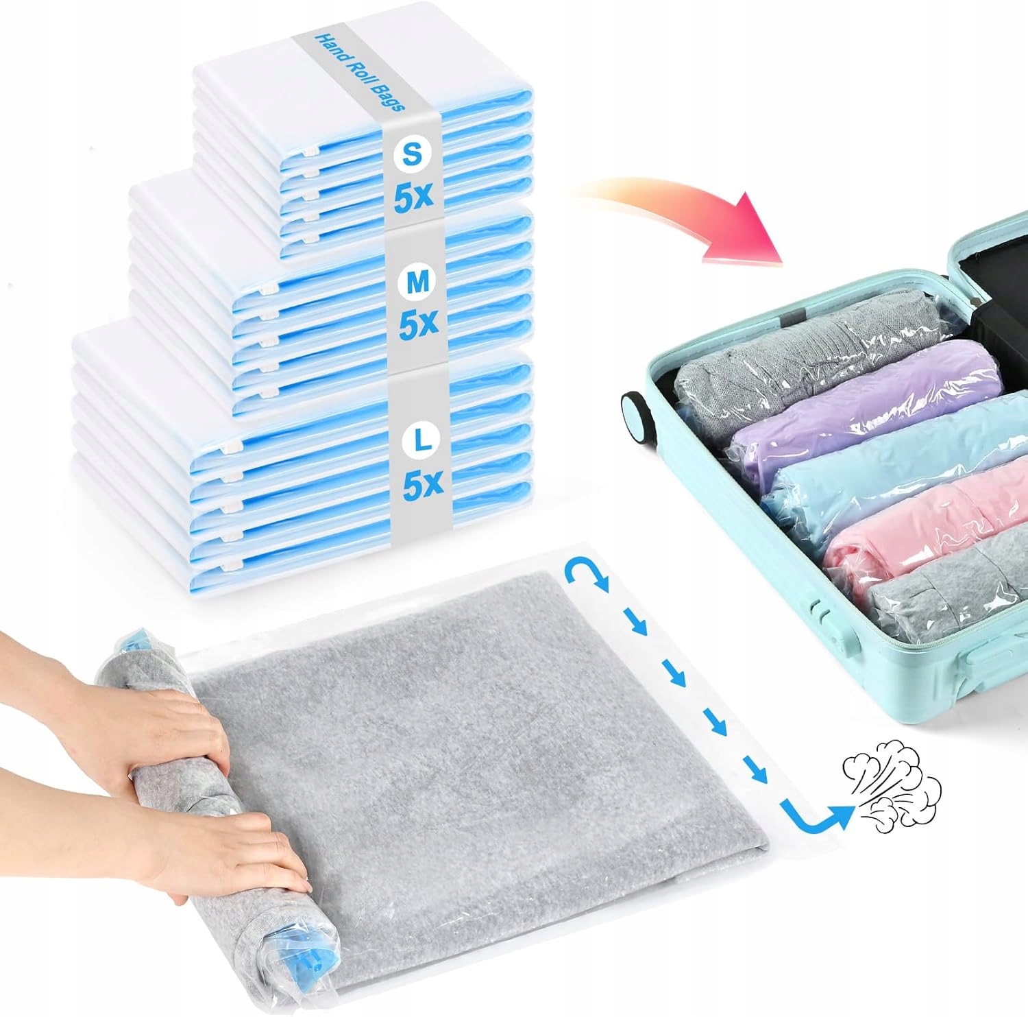 Levně Vakuové Pytle Na Oblečení na Povlečení Opakovaně Použitelné přikrývky 15 ks