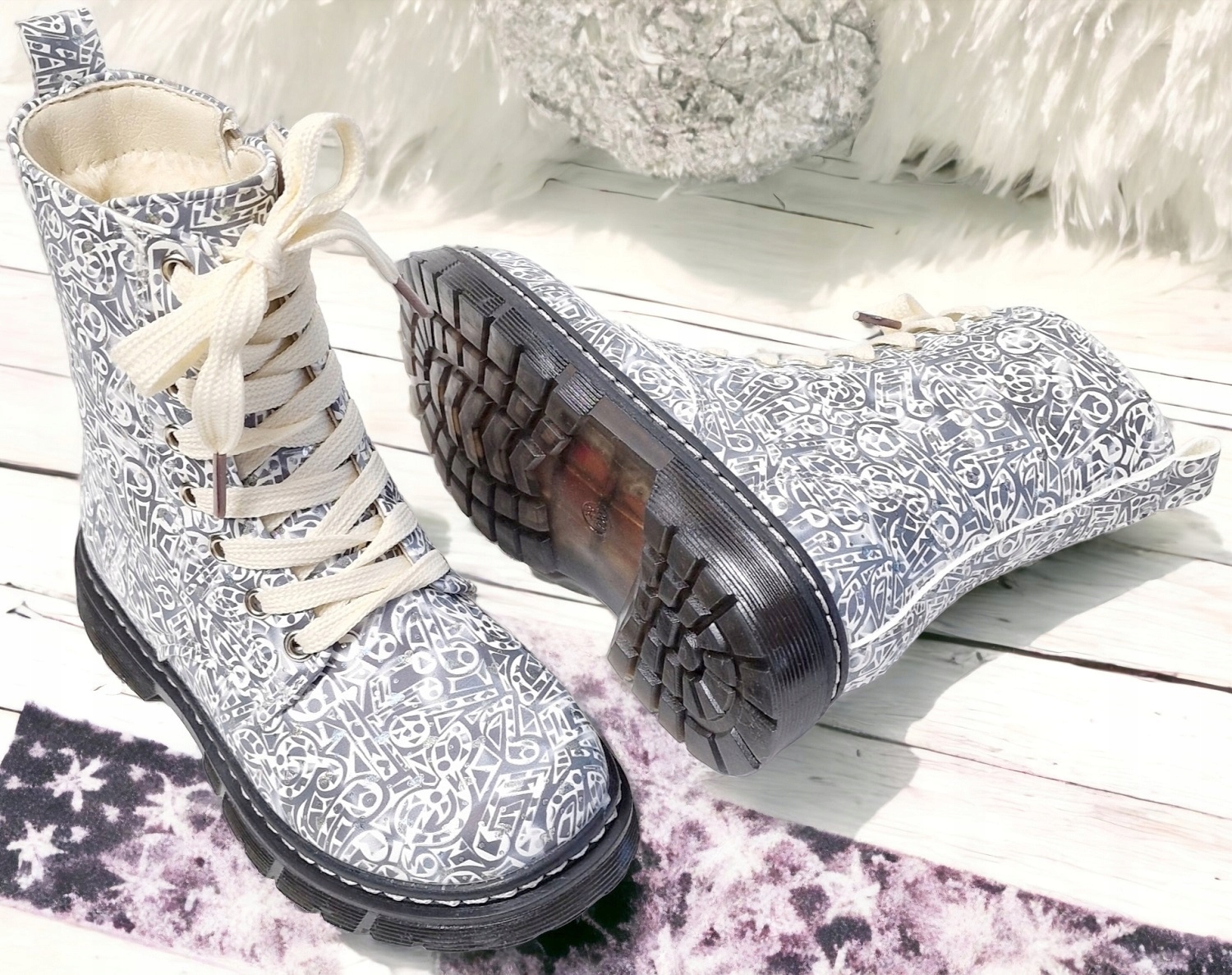 Śniegowce Futerko Szare Botki Dziewczęce Ocieplane Kozaczki Zamek *32* Kod producenta Szare Trepy Śniegowce Sznurowane Botki Zamek