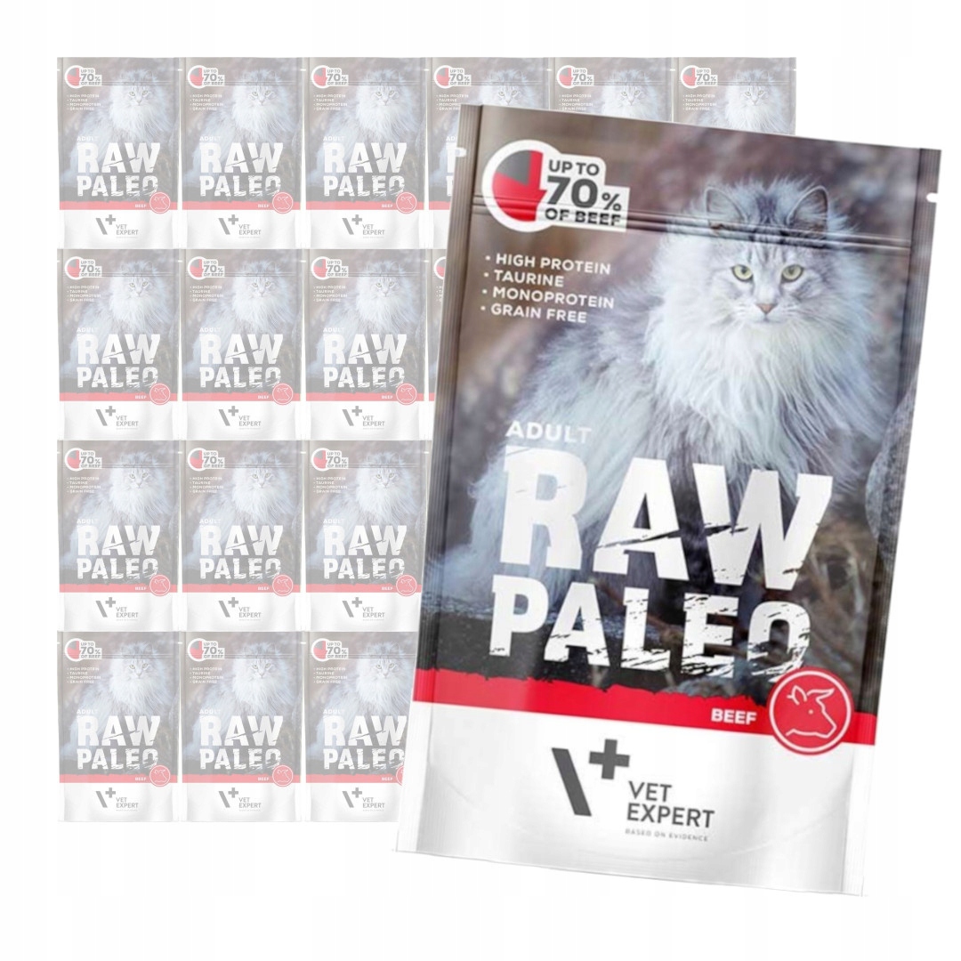 Levně Vet Expert Raw Paleo Adult 24x100g Kapsička Krmivo Vlhké s hovězím masem Pro Kočky