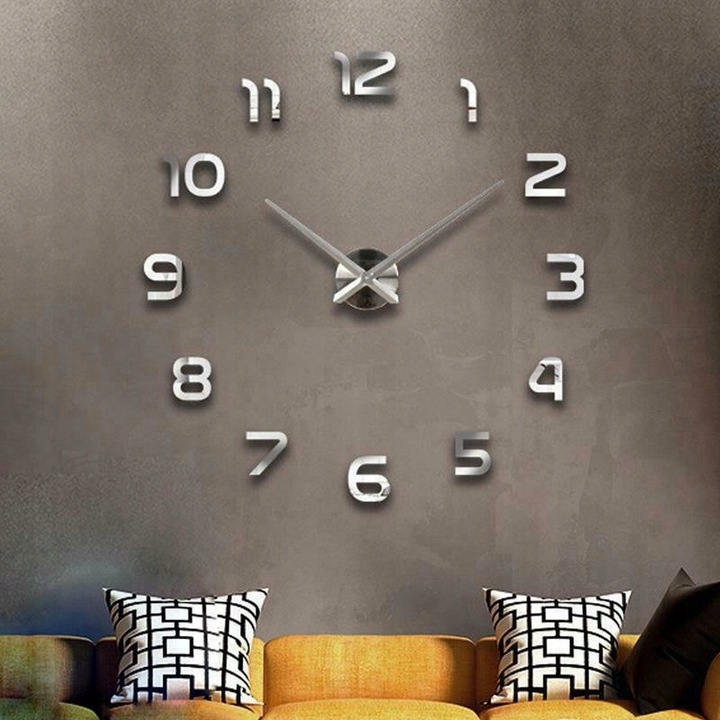 DUŻY ZEGAR ŚCIENNY DIY 3D EFEKT LUSTRA NAKLEJANY Szerokość całkowita 120 cm
