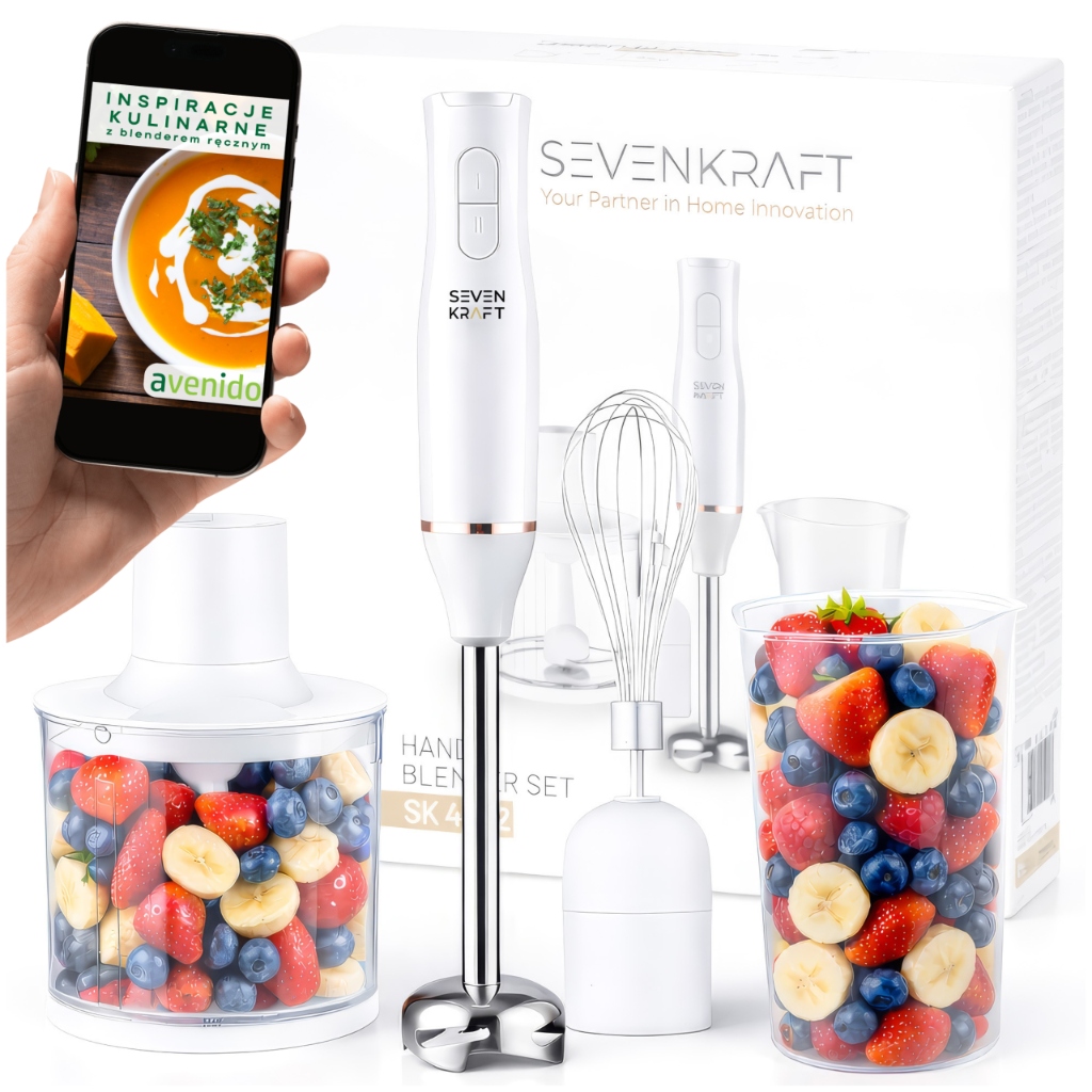 Blender ręczny Zestaw rozdrabniacz ubijaczka Miarka SevenKraft SK4632 Biały