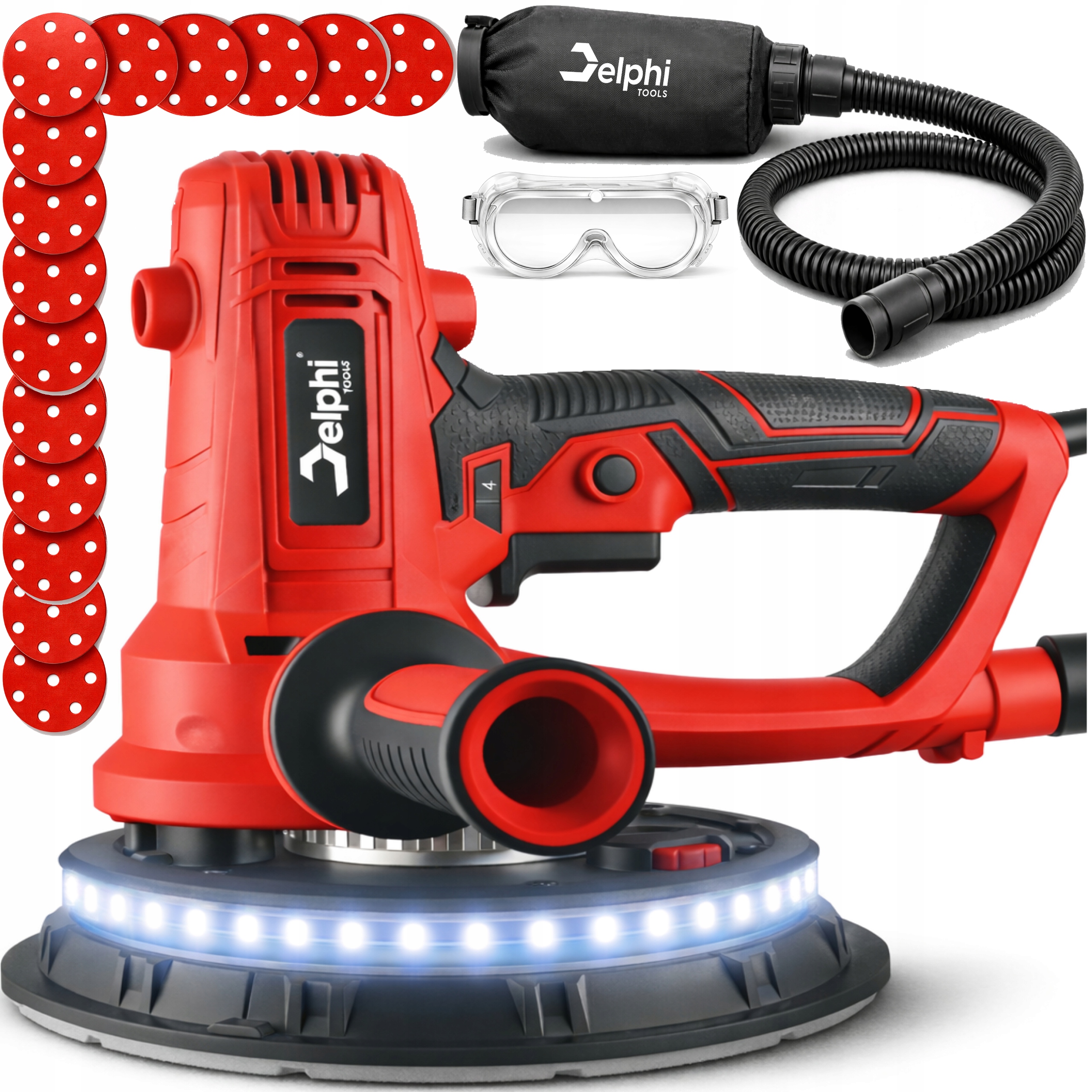 Szlifierka 180 mm Do Szlifowania Gipsu Gładzi Tynku Ścian Led 15 Papierów