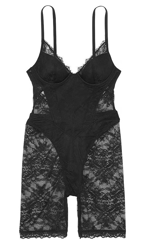 Krajkové body s šortkami Victoria's Secret černé, velikost M