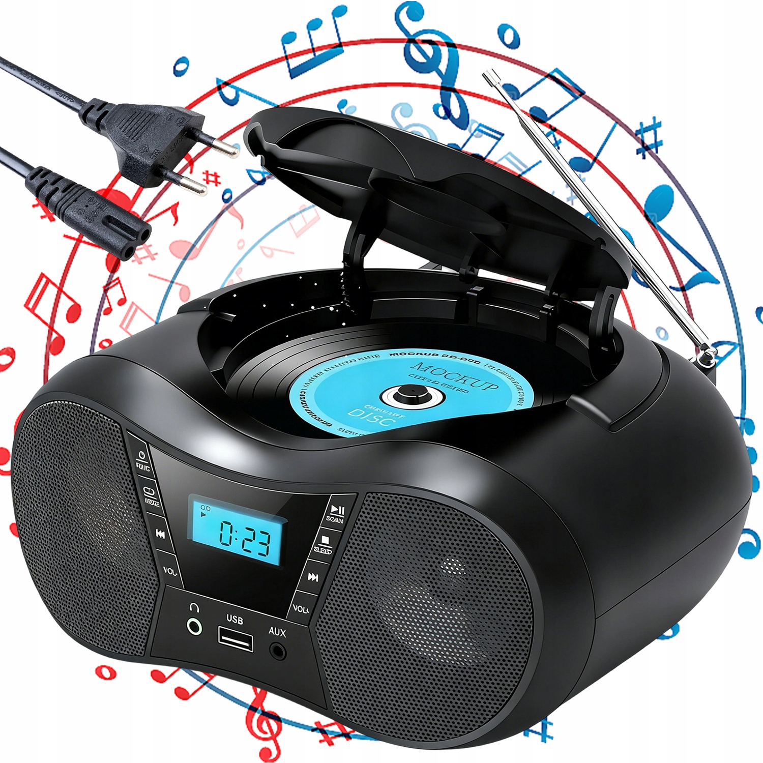 Rádio CD Boombox Usb MP3 Bluetooth Radiopřehrávač Aux Černý Na Kuchyň