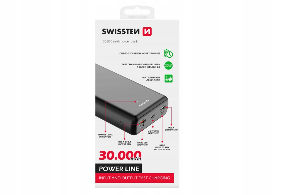 Power bank Power line 30000 mAh 20W Power Delivery Black 8595217479838