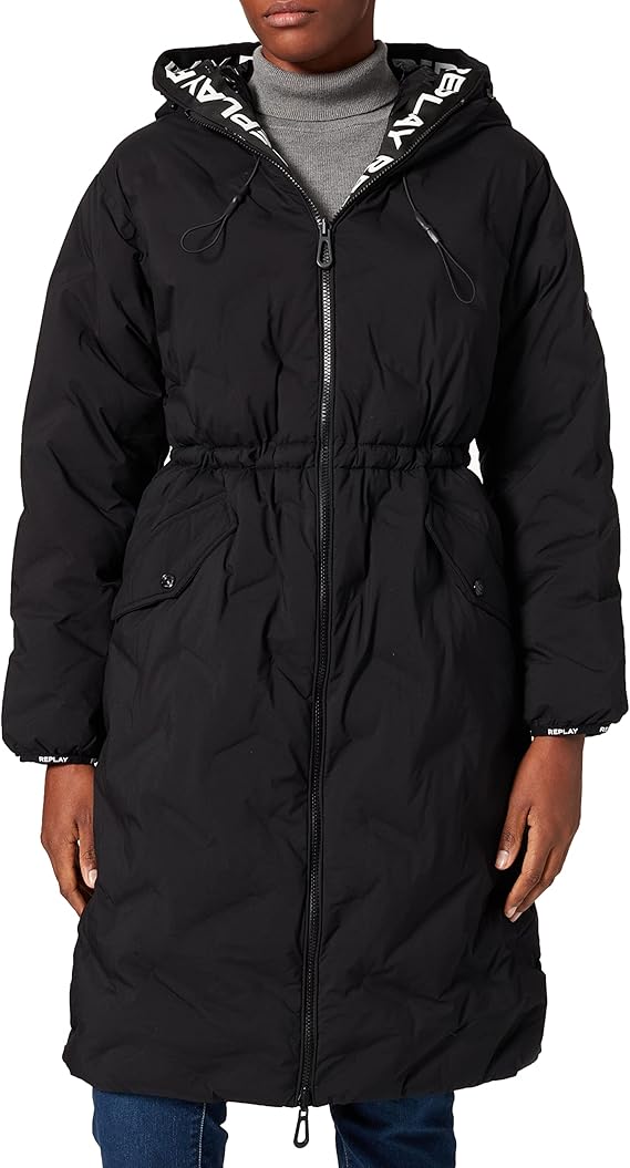 Prošívaný kabátek pod kolena s kapucí Replay S