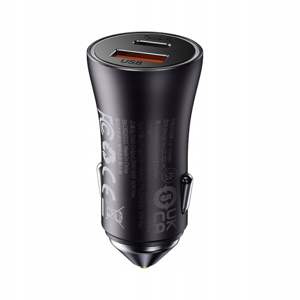 BASEUS ŁADOWARKA SAMOCHODOWA BASEUS GOLDEN CONTACTOR MAX, USB + USB-C, 60W Długość przewodu 1 m