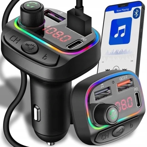 TRANSMITER FM SZYBKA ŁADOWARKA BLUETOOTH AUDIO MP3 BT 2X USB RGB