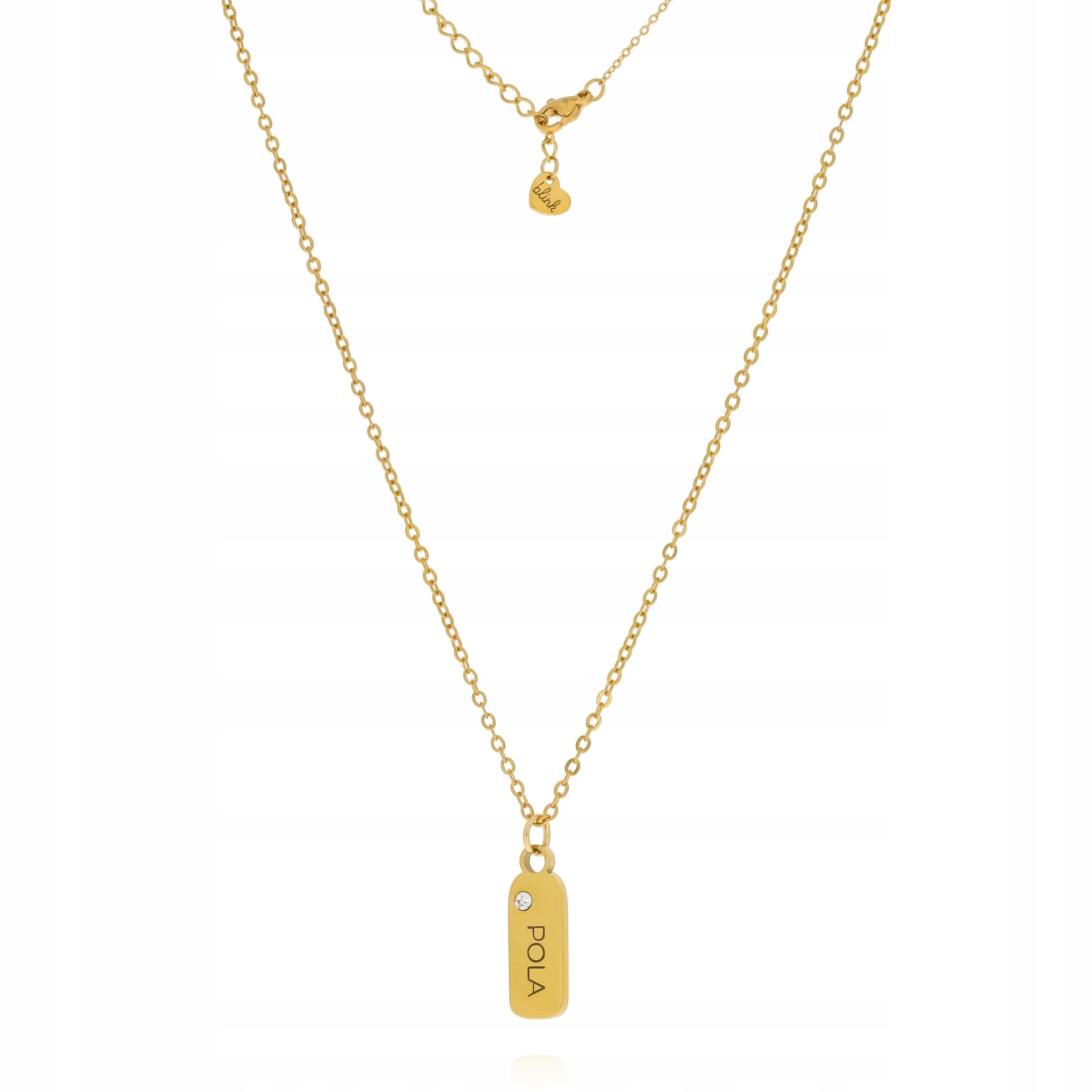 Złoty naszyjnik z grawerem imię zawieszka stal chirurgiczna 316 kryształek