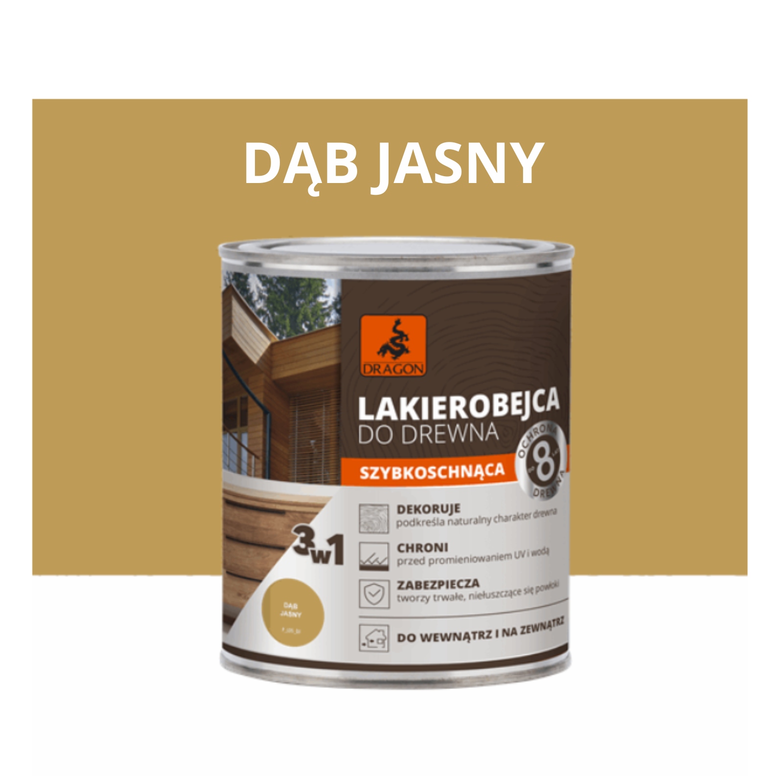 Dragon Lakierobejca Do Drewna Szybkoschnąca Dąb Jasny 5 L Ochronna