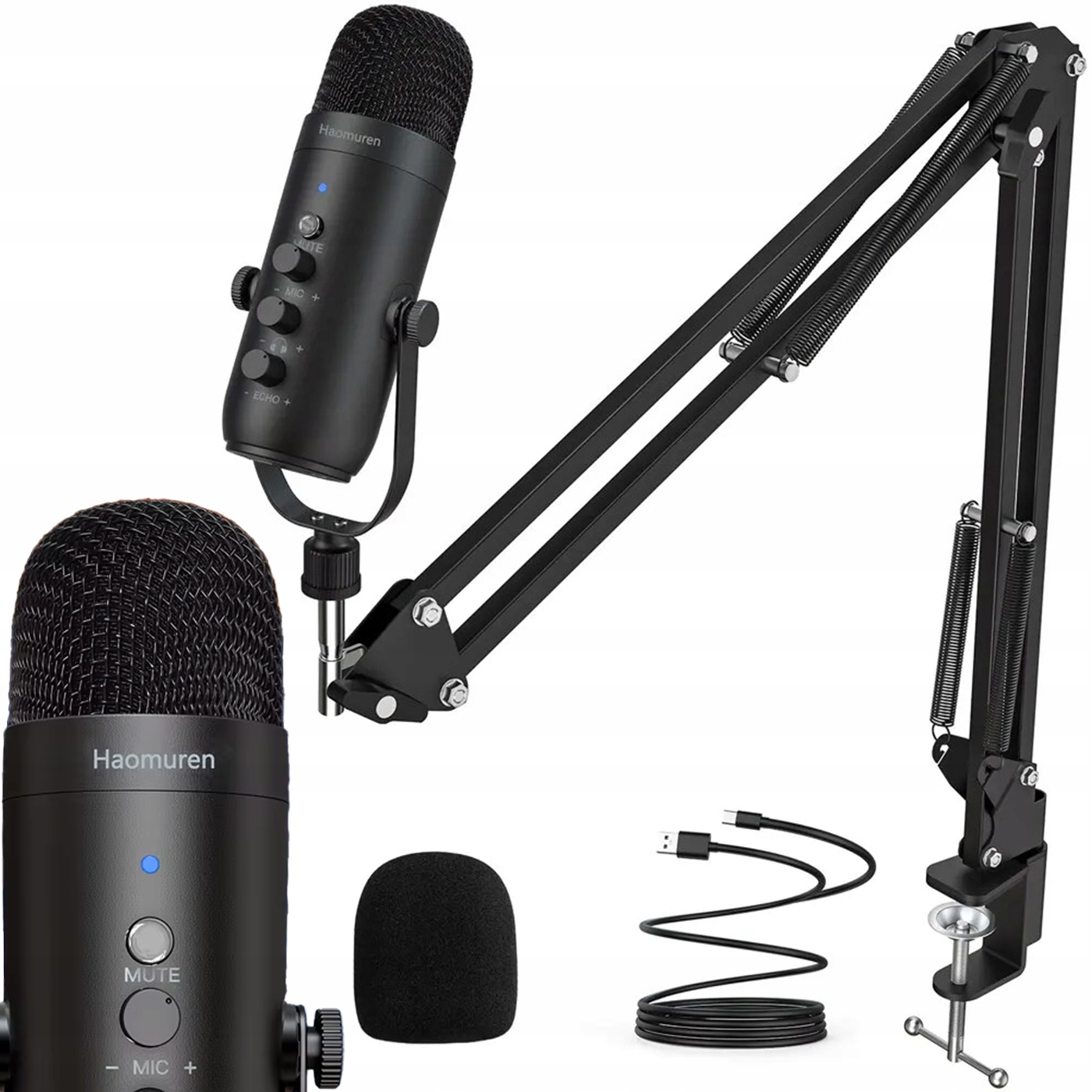 Usb štúdiový mikrofón Sada ramien Gaming Streaming Podcast Pc Čierna