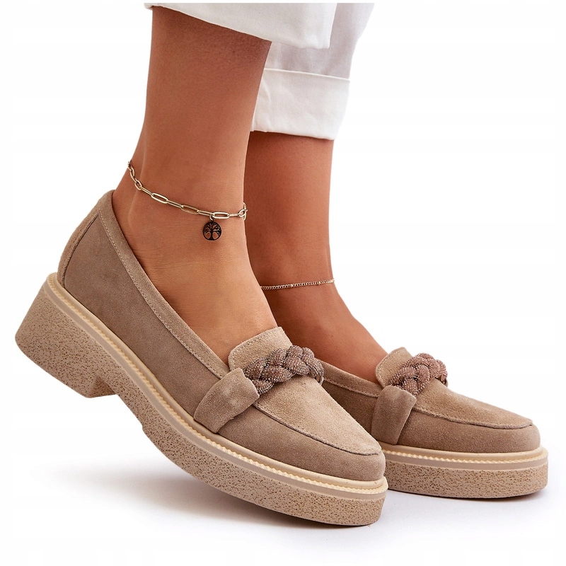 Zazoo 3429/W Dámské Semišové Mokasíny S Zirkony Béžové 40